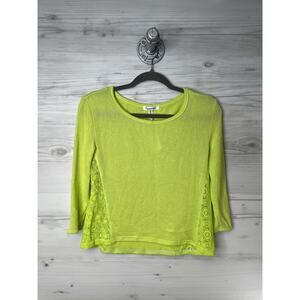 Aeropostale Sweater Womens XS Yellow Green Lace Knit 3/4 Sleeve Pullover Top
